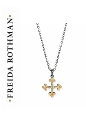 Freida Rothman Cross Necklace 925 Sterling Silver over 14k Gold  & Black Rhodium